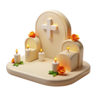 3D Render of a Graveyard with Candles and Flowers png