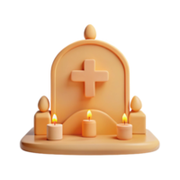 3D Render of Tombstone with Cross and Burning Candles png