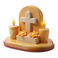 3D Render of a Gravestone with Candles and Flowers png