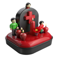 3D Render of a Memorial Scene with Candles, Flowers, and Figures png