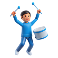 Joyful 3D Character Playing the Drums png