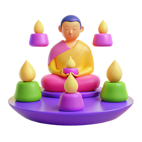 3D Rendered Illustration of a Meditating Figure with Candles png