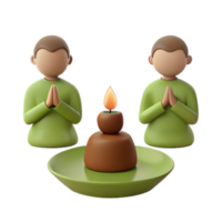 3D Illustration of Two Figures Praying Before a Lit Candle png
