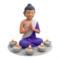 3D Illustration of a Buddha Statue Meditating with Burning Candles png