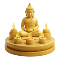 Golden Buddha Statue Surrounded by Burning Candles on a Platform png