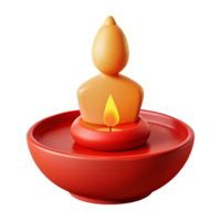 3D Render of a Lit Candle in a Red Bowl png