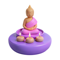 3D Render of a Buddhist Monk in Meditation with Candles png
