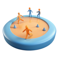 3D Render of Four Figures on a Circular Platform with Conical Objects png