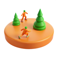 3D Render of Two Figures and Two Trees on a Round Platform png