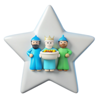 3D Illustration of Three Wise Men with Gifts Standing on a Star png
