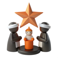 3D Render of Two Figures Adoring a Star Above a Figure on a Pedestal png