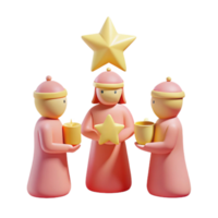 Three Wise Men 3D Render Illustration of Christmas Characters png
