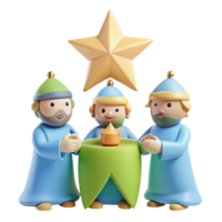 Three Wise Men 3D Render Illustration with Star png