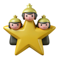 Three Cute 3D Characters Hiding Behind a Yellow Star png