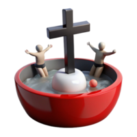 Two Figures in a Red Bowl with a Cross and a Ball png