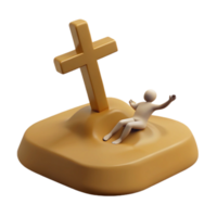 3D Render of a Figure Sitting by a Cross png