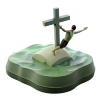 Reaching for Salvation A 3D Render of a Man on an Island with a Cross png