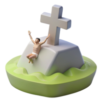 3D Render of a Figure Sitting on a Hill with a Cross png