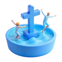 3D Render of Two Figures in a Pool with a Cross png