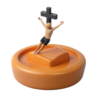 3D Render of a Figure with Arms Raised on a Platform with a Cross Above png