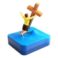 3D Render of a Person Holding a Cross Above Water png