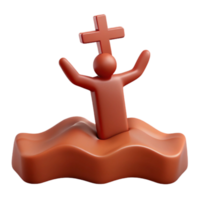 3D Render of a Person with Arms Raised and a Cross Above Their Head Emerging from Water png