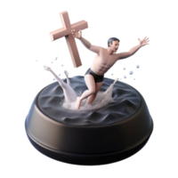 Man Drowning While Holding a Wooden Cross png
