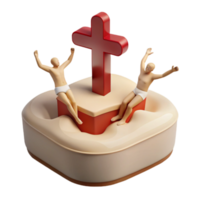 3D Render of Two Figures Celebrating on a Platform with a Cross png