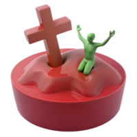 3D Render of a Figure Kneeling Before a Cross on a Red Base png