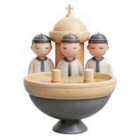 3D Rendered Illustration of Three Figures at a Baptismal Font png