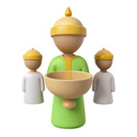 3D Cartoon Illustration of a Person Holding a Bowl and Flanked by Two Others png