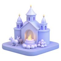 3D Render of a Purple Castle with a Fire and Animals png