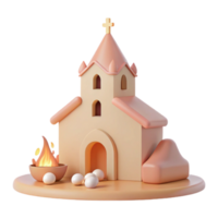 3D Render of a Church with a Fire and Eggs png
