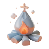 3D Render of a Campfire with a Cross on Top png