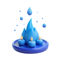 Blue Flame with Droplets and Candles on a Circular Base png
