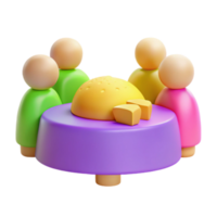 3D Render of Colorful Figures Around Table with Food png