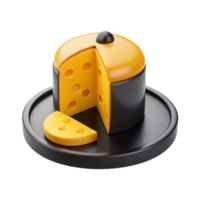 3D Render of a Sliced Cheese Wheel on a Plate png