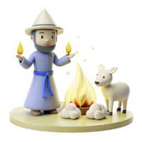 3D Render of a Person Holding Flames with a Lamb Near a Campfire png