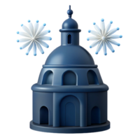 3D Rendering of a Blue Dome Building with Fireworks png