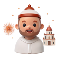 Smiling Cartoon Character with Church in Background png