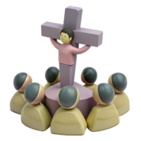 3D Illustration of a Person on a Cross Surrounded by a Crowd png