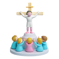 3D Render of a Figure on a Cross With People Looking Up png