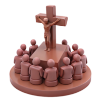 3D Render of a Figure on a Cross with People Surrounding png