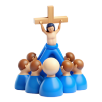 3D Illustration of a Figure on a Cross Surrounded by a Group of People png
