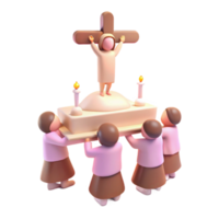 3D Render of People Carrying a Religious Figure on a Platform png