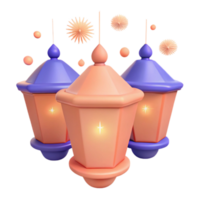 Three Festive Lanterns with Glowing Lights and Decorative Elements png