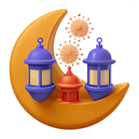 Crescent Moon with Lanterns and Stars png