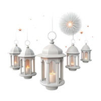 White Lanterns with Candles Hanging in a Festive Atmosphere png