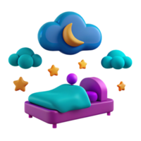3D Cartoon Bed with Moon, Stars, and Clouds png