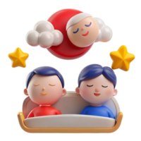 Sleeping Characters in a Bed with Stars and a Cloud png